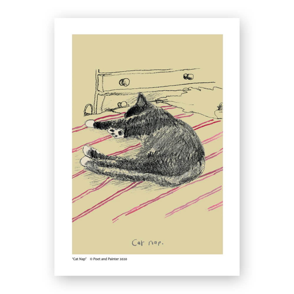 Poet and Painter 'Cat Nap' Original Art Print A4